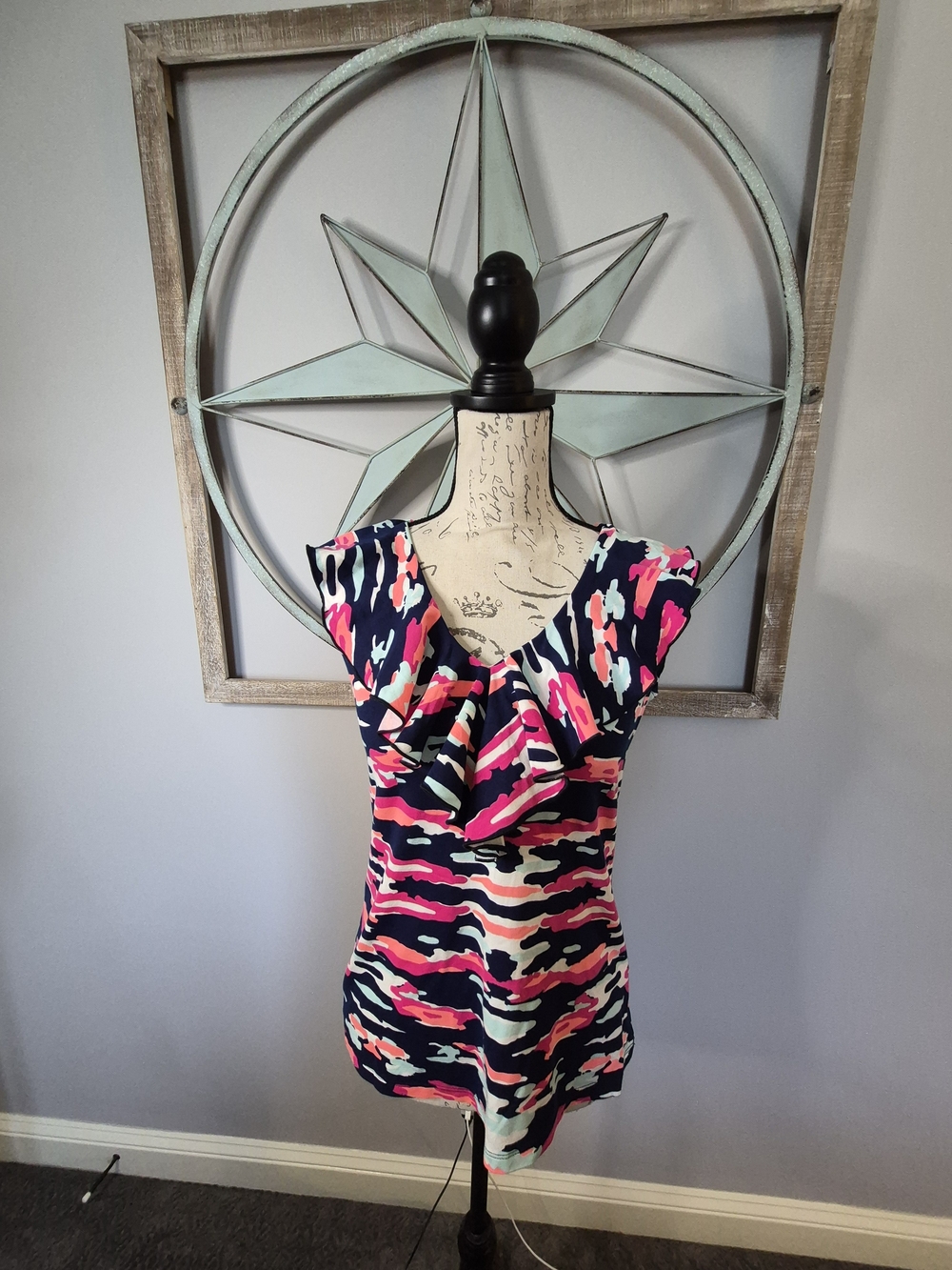NWT Haley And The Hound Parker Abstract Print Ruffle V-Neck Top - XS